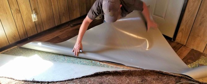 A photo of a DIY carpet removal project that is being completed stress-free.
